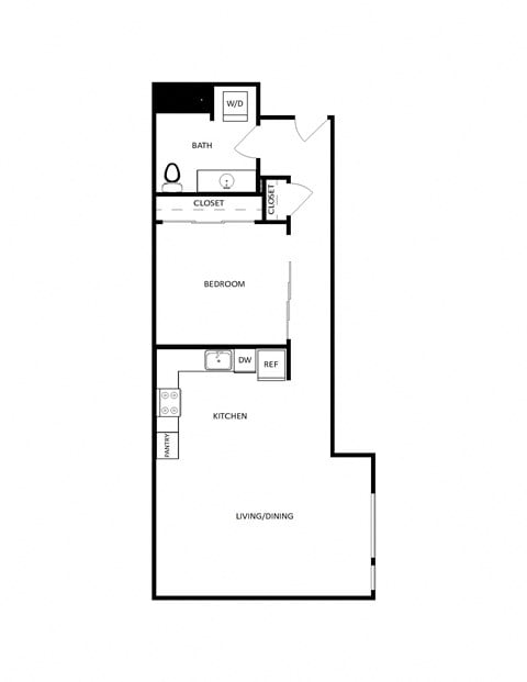 Floor plan for 1 bed, 1 bath, 860 sqft